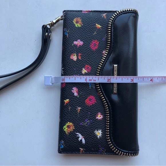 Rebecca Minkoff Folio Wallet Iphone 6/6s Plus Black Floral Multicolor Wristlet - Picture 10 of 12